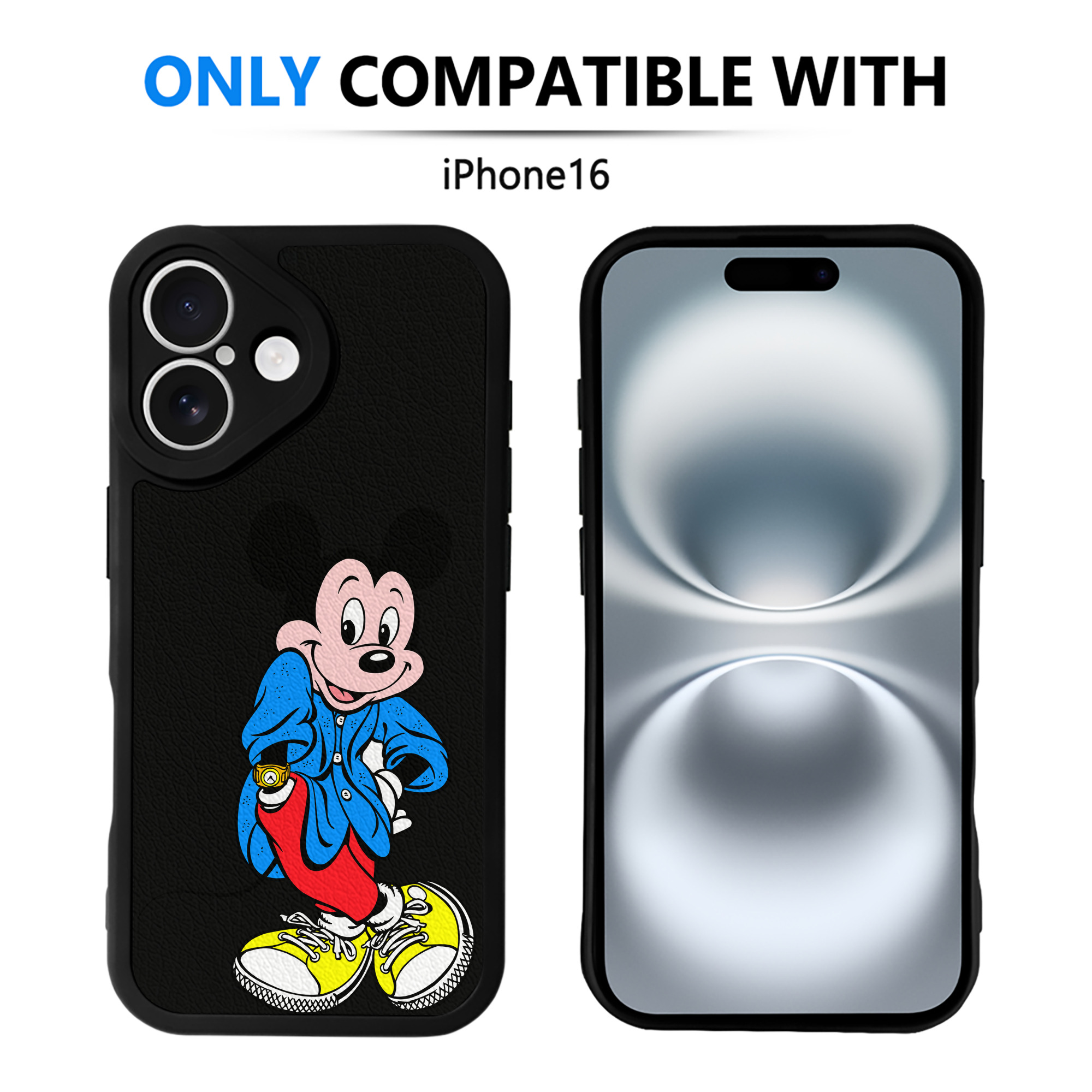 （画像用） ミッキーマウス Mickey Mouse 【iPhone 16シリーズ対応】シリコンスマホケース（レザー調） 材質：シリコン